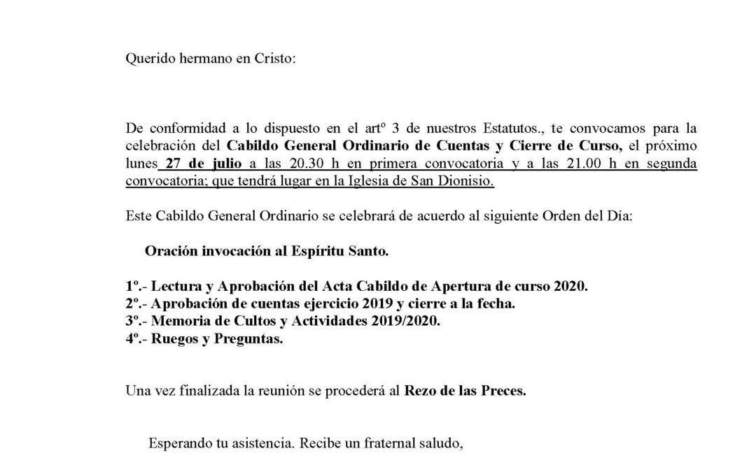 Convocatoria Cabildo Cierre de Curso