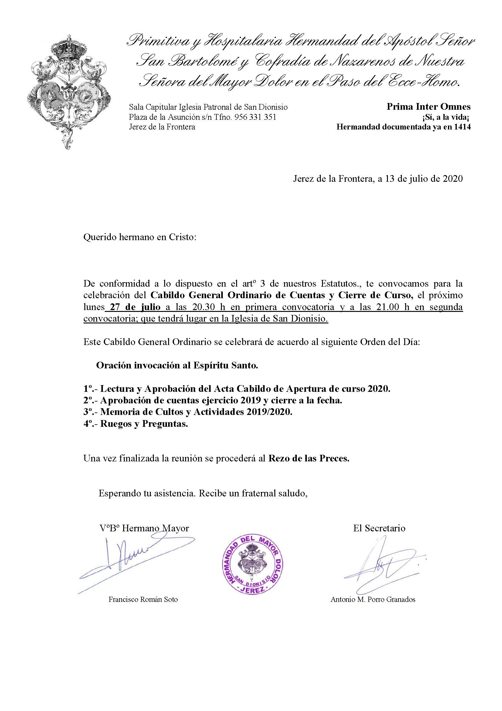 Convocatoria Cabildo Cierre de Curso